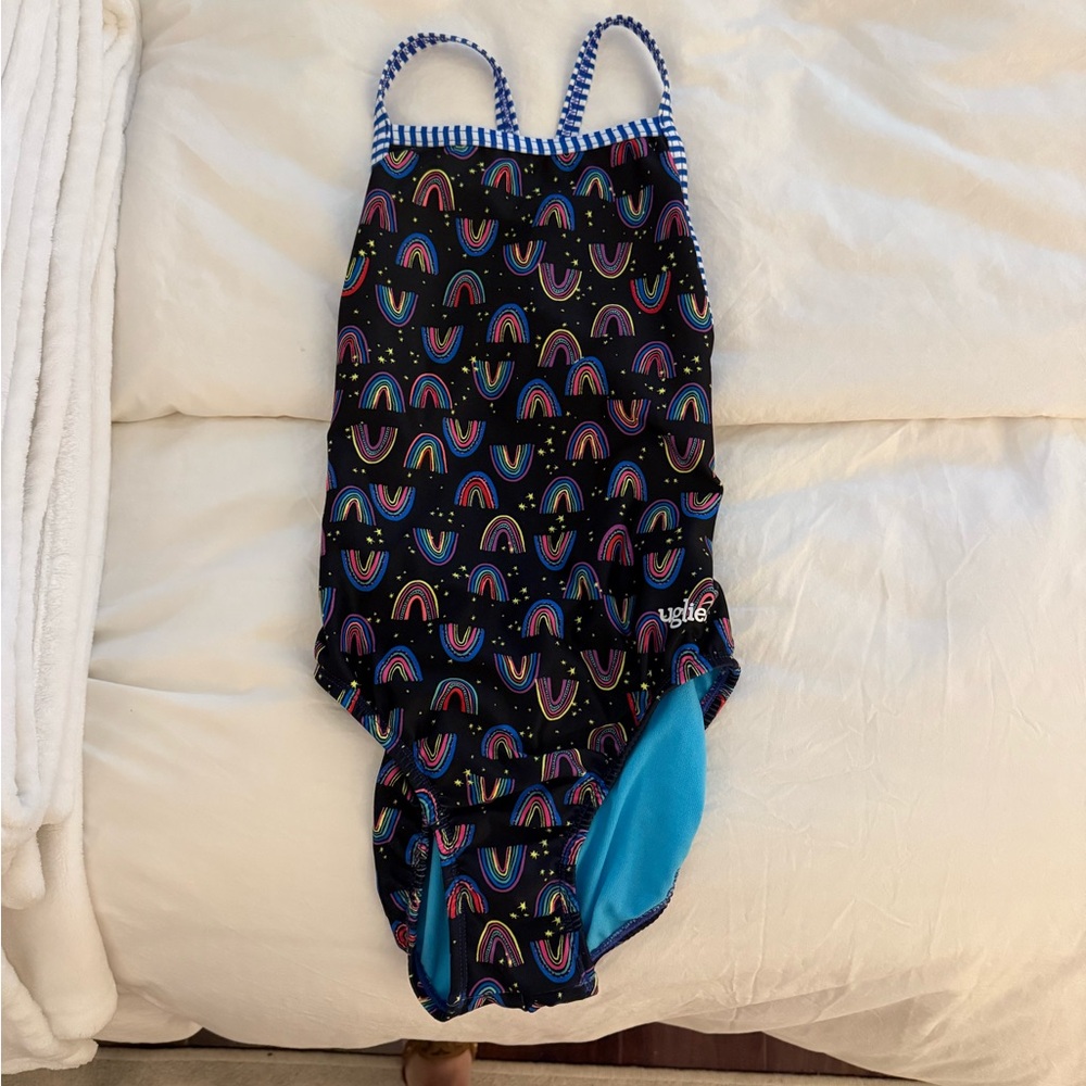Dolphin Ugly Vibrant Rainbow One piece Swimsuit with Blue Interior